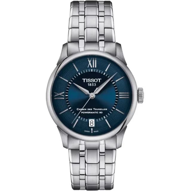 【TISSOT 天梭 官方授權】杜魯爾系列 80小時動力儲存機械腕錶-34mm/藍 情人節 禮物(T1392071104800)