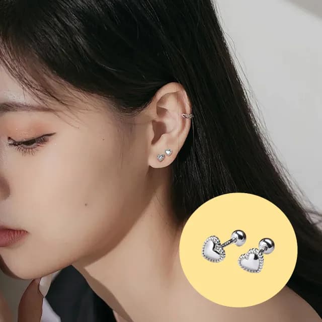 【A&R】韓風s999純銀愛你的心形款轉珠耳環 兩款任選(鎖珠 螺絲耳扣 鎖式 愛心 情人節 生日禮物)