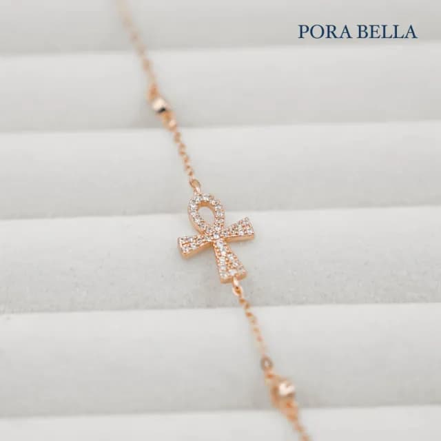 【Porabella】925純銀十字鋯石手鍊 安卡符號祈福純銀手鏈 情人節禮物 生日禮物 告白 銀飾 Bracelet