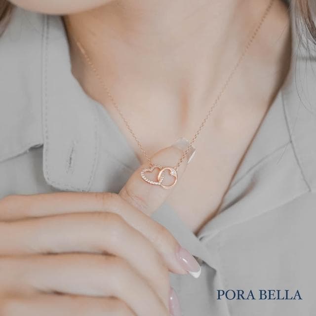 【Porabella】925純銀鋯石項鍊 雙心雙環造型 心型純銀項鍊 情人節禮物 告白 生日禮物 Necklace