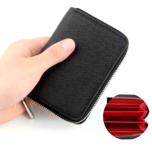 【歐美氣質】十字紋多層防刮零錢包(簡約 短夾 皮夾 票卡夾 拉鍊包 證件套 男用皮夾