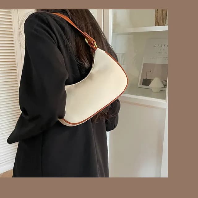 【成熟格調】父親節禮物 法式質感月牙單肩包(大容量 百搭 米白色 手提包 小包包 側背包 肩背包