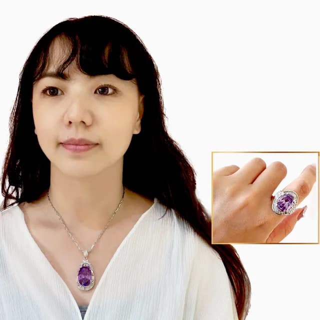 【Emmas愛馬飾】3A大主鑽伴T鑽鋯石好運紫墜鏈&戒指組(母親節禮物)