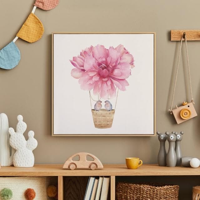 【菠蘿選畫所】幸福起飛•牡丹-60x60cm(粉紅色熱氣球掛畫/裝飾畫/新婚禮物/邊櫃擺設)