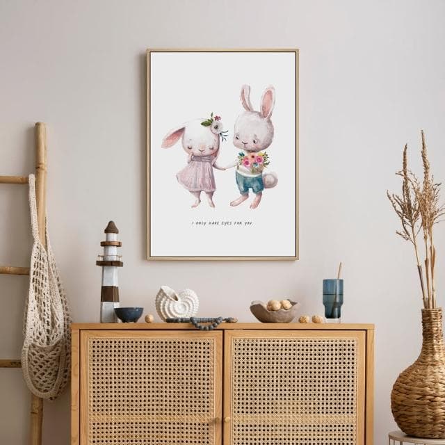 【菠蘿選畫所】JUST YOU - 42x60cm(手繪情侶兔子掛畫/交換禮物/居家佈置/療癒掛畫)
