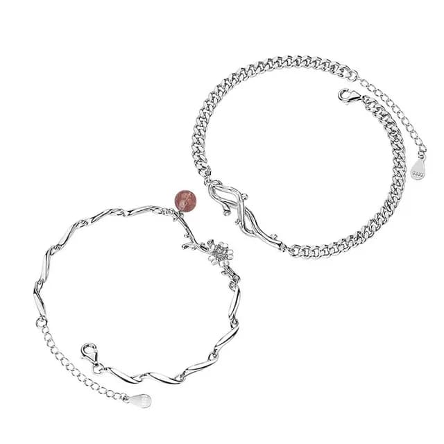 【巴黎精品】現貨+預購 925純銀手鍊情侶對鍊(荊棘玫瑰草莓晶生日情人節禮物男女飾品2款v1ar95)