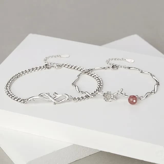 【巴黎精品】現貨+預購 925純銀手鍊情侶對鍊(荊棘玫瑰草莓晶生日情人節禮物男女飾品2款v1ar95)