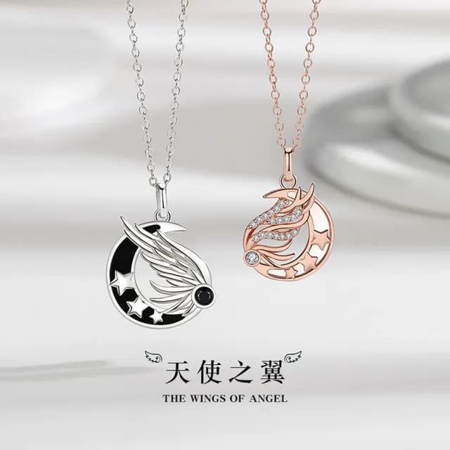 【巴黎精品】現貨+預購 925純銀項鍊情侶對鍊(天使之翼鋯石生日情人節禮物男女飾品2款v1ar99)