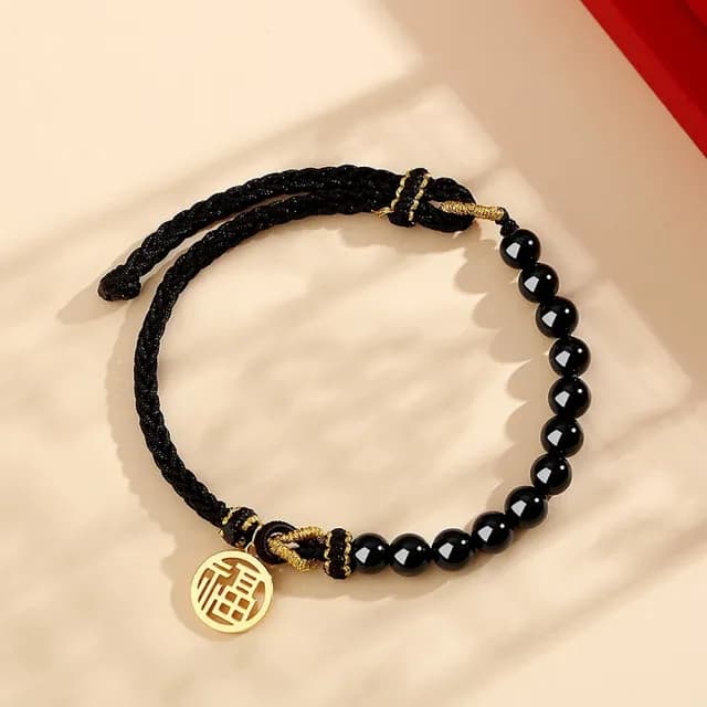 【巴黎精品】現貨+預購 925純銀手鍊情侶手繩(福牌黑曜石瑪瑙生日情人節禮物男女飾品2款v1ar15)