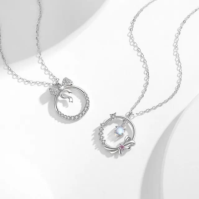 【巴黎精品】現貨+預購 925純銀項鍊鋯石吊墜(星星蝴蝶結琉璃生日情人節禮物女飾品2款v1ar54)