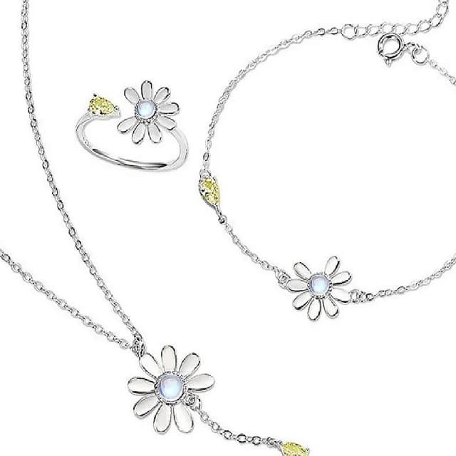 【巴黎精品】現貨+預購 925純銀項鍊琉璃三件套(小雛菊太陽花戒指生日情人節禮物女飾品v1ar20)