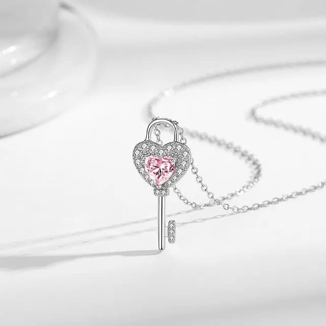 【巴黎精品】現貨秒發 925純銀項鍊鋯石吊墜(愛心心靈鑰匙生日情人節禮物女飾品v1ar29)