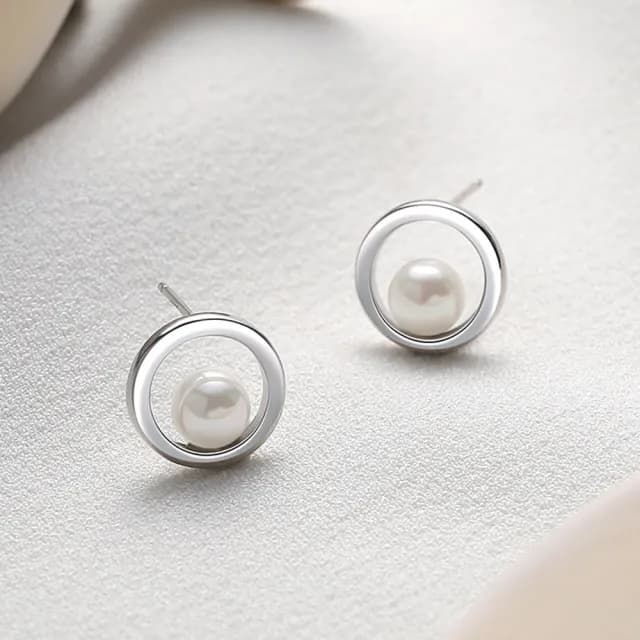 【巴黎精品】現貨秒發 珍珠耳環925純銀耳針(圓形白貝母百搭生日情人節禮物女飾品v1ar117)