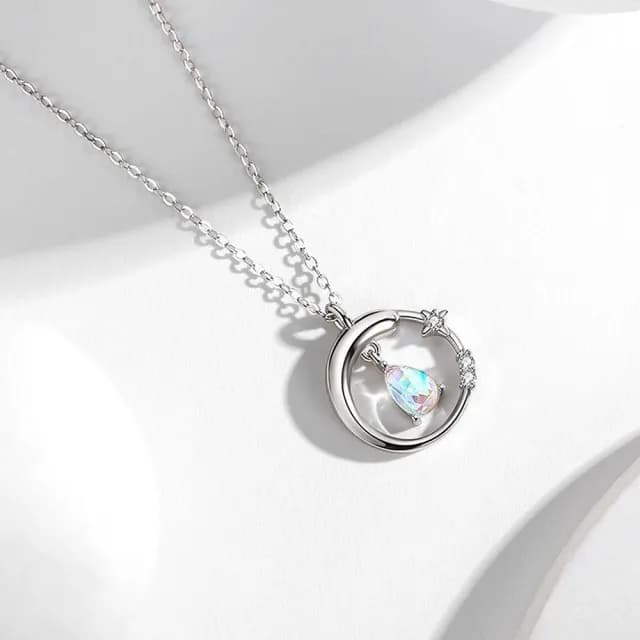【巴黎精品】現貨+預購 925純銀項鍊月光石吊墜(魯伯特之淚鋯石生日情人節禮物女飾品v1ar69)