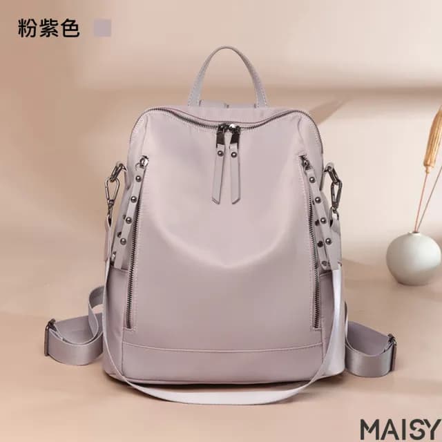 【MAISY】情人節禮物 嚴選百搭時髦牛津布後背包(現+預 黑色／杏灰色／粉紅色／粉紫色)