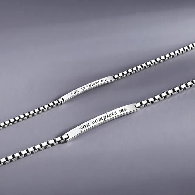 【米蘭精品】現貨+預購 925純銀手鍊情侶對鍊(經典手刻銘牌生日情人節聖誕節交換禮物男女飾品74dv5)