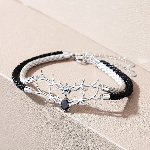 【米蘭精品】現貨+預購 925純銀手鍊情侶對鍊(時尚鹿角晶鑽生日情人節聖誕節交換禮物男女飾品2款74dv6)