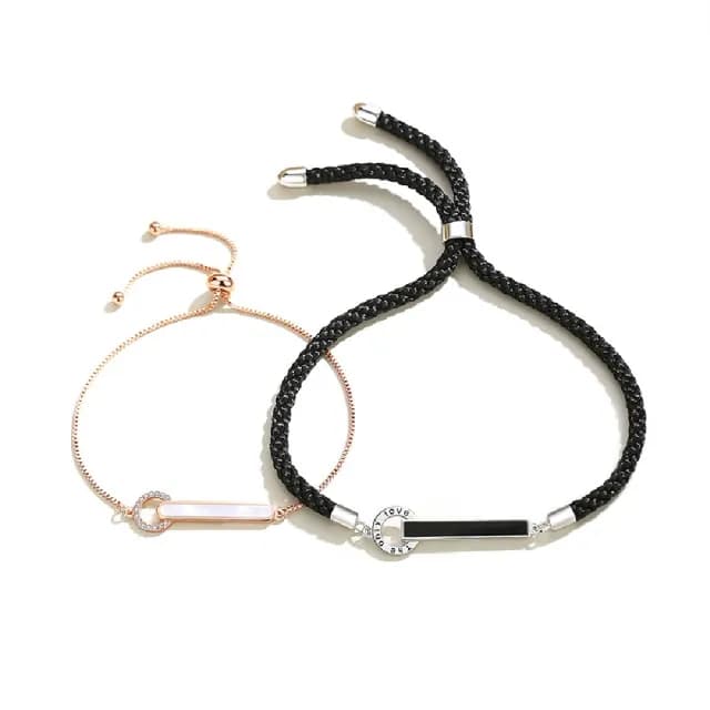 【米蘭精品】父親節禮物 925純銀手鍊情侶對鍊(潮流白貝石吊牌生日情人節聖誕節交換禮物男女飾品74dv21)