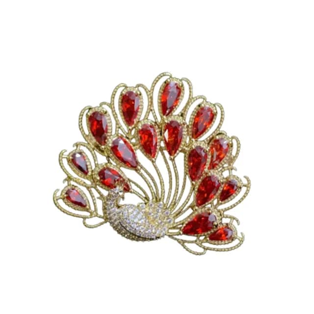 【巴黎精品】現貨+預購 鋯石胸針孔雀別針(紅色孔雀開屏滿鑽生日情人節禮物女飾品a1ah14)