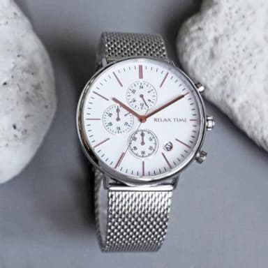 【Relax Time】三眼計時手錶-白/40mm 加贈皮帶 禮物 送禮 推薦(RT-85-1)