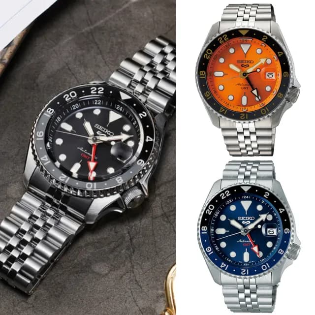 【SEIKO 精工】5 Sports系列 GMT兩地時間 機械腕錶 七夕 情人節 禮物 送禮 推薦(三款可選)