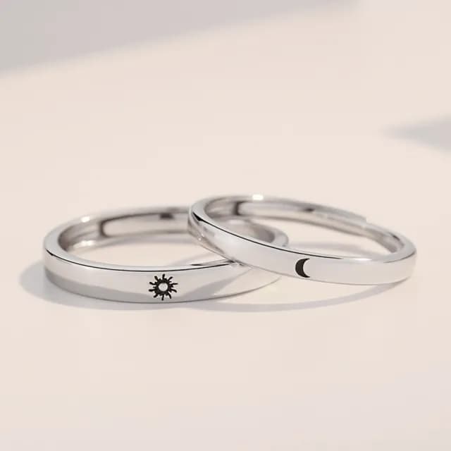 【米蘭精品】現貨+預購 925純銀戒指情侶對戒(極簡月亮和太陽開口戒生日情人節聖誕節禮物男女飾品74dw14)