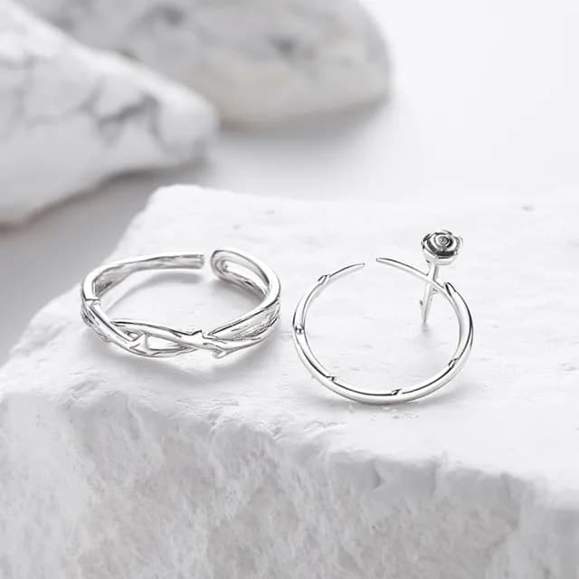 【米蘭精品】現貨+預購 925純銀戒指情侶對戒(荊棘玫瑰線條感開口戒生日情人節聖誕節禮物男女飾品74dw44)