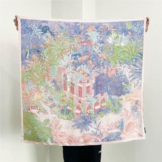 【巴黎精品】現貨+預購 真絲絲巾蠶絲領巾(斜紋林中屋印花方巾女配件a1af63)