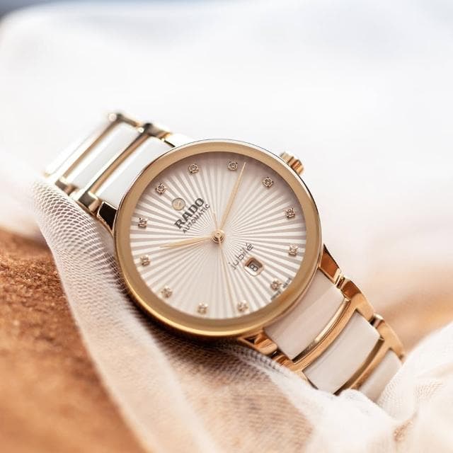 【Rado 雷達表】Centrix晶萃真鑽自動機械腕錶-白陶瓷x玫瑰金色 R02送禮推薦(R30019744)