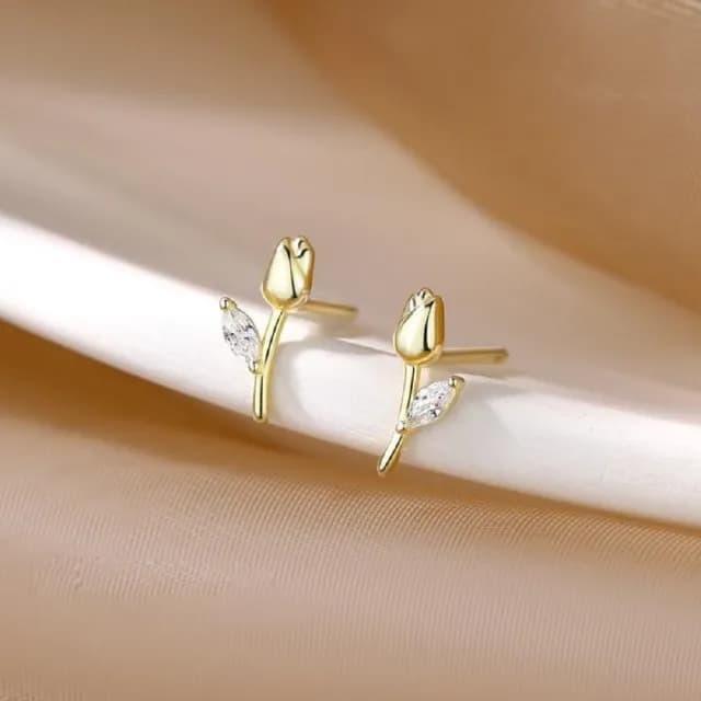 【TWINKLE】耳環 925銀夏日鬱金香精緻耳環#TW0022(S925 2色 銀色/金色)