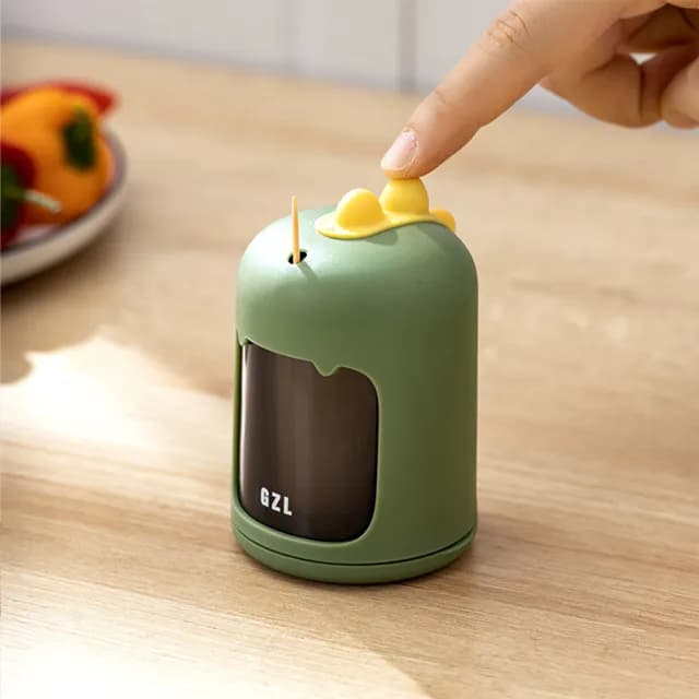 【居家用品】恐龍造型按壓式牙籤盒(防塵 剔牙 牙籤桶 牙籤筒 收納罐 一按即出 餐廚 中秋烤肉)