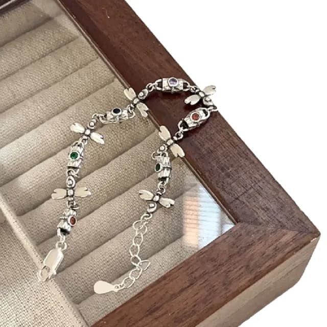 【巴黎精品】情人節禮物 現貨+預購 925純銀手鍊鋯石手鏈(蜻蜓復古作舊昆蟲女飾品a1bo10)