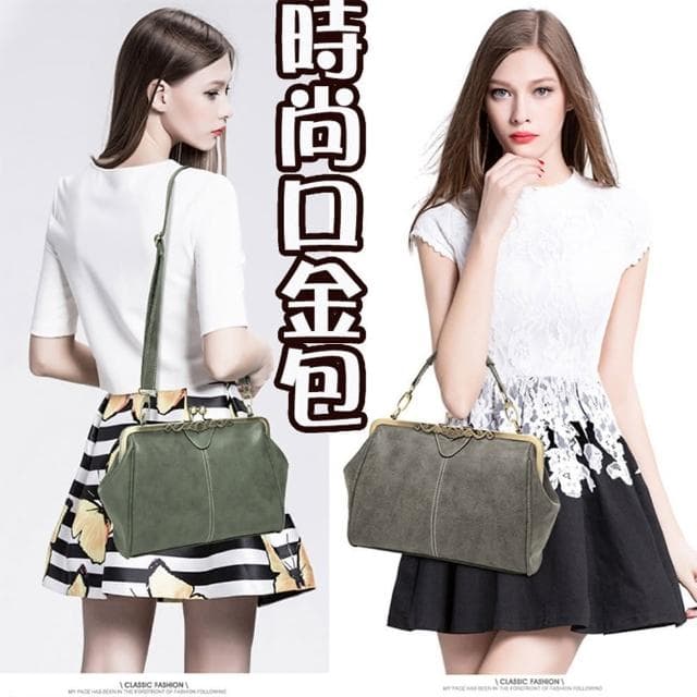 【MoonDy】母親節禮物 側背包 復古斜背口金包 藍色手提包女 韓版手提包 單肩包包女 皮包側背包 肩背包 口金