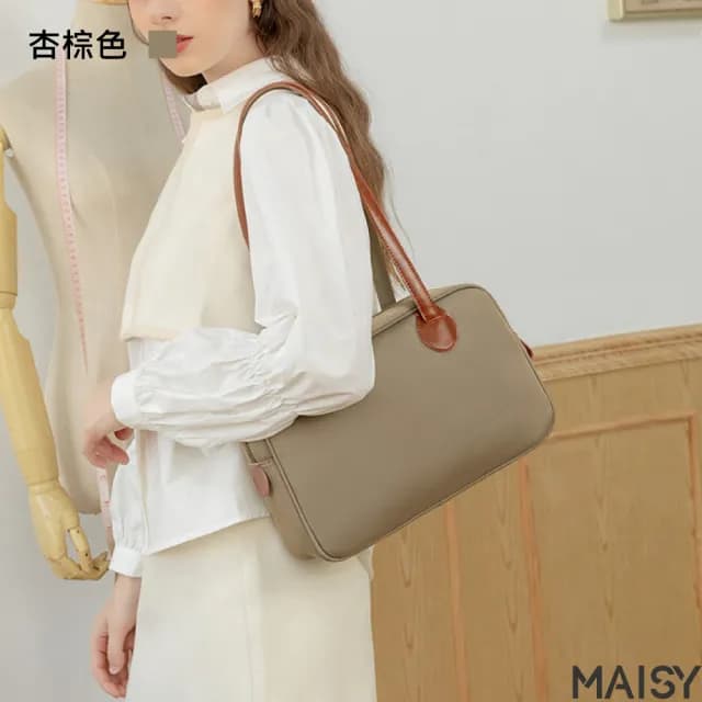 【MAISY】情人節禮物 便捷輕量通勤牛津布托特包(現+預 黑色／灰色／卡其色／墨綠色)