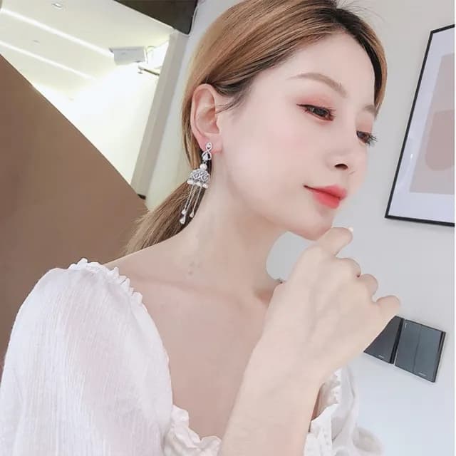 【巴黎精品】現貨+預購 鋯石耳環925純銀耳針(風鈴流蘇珍珠生日母親節禮物女飾品2色p1bk56)