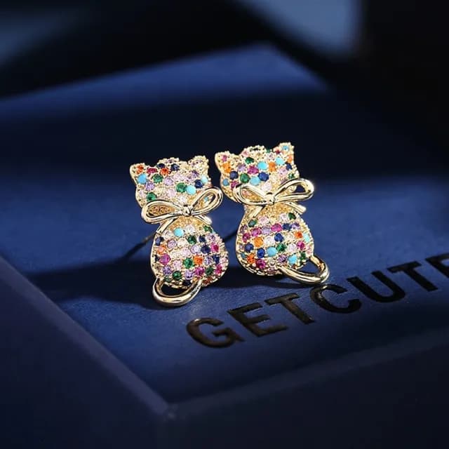 【巴黎精品】情人節禮物 現貨+預購 鋯石耳環925純銀耳針(清新可愛貓咪生日母親節禮物女飾品4色p1bk88)