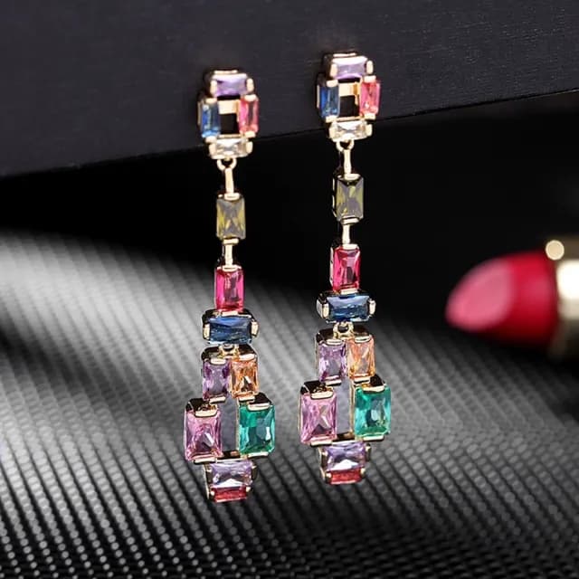 【巴黎精品】現貨+預購 鋯石耳環925純銀耳針(彩色方形長流蘇生日母親節禮物女飾品p1bk29)