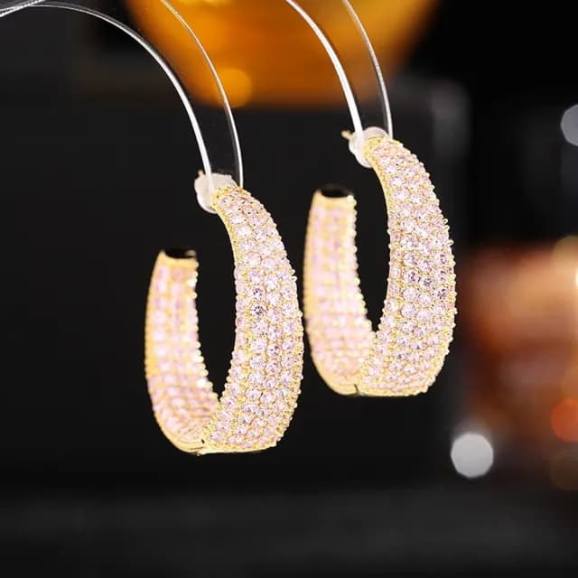 【巴黎精品】現貨+預購 鋯石耳環925純銀耳針(C形大圈圈誇張生日母親節禮物女飾品4色p1bk47)