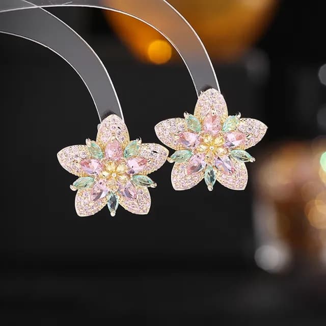 【巴黎精品】現貨+預購 鋯石耳環925純銀耳針(花朵彩色鋯石生日母親節禮物女飾品4色p1bk33)