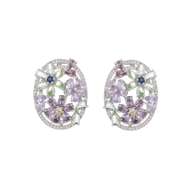 【巴黎精品】現貨+預購 鋯石耳環925純銀耳針(紫色花朵設計感生日母親節禮物女飾品p1bk24)