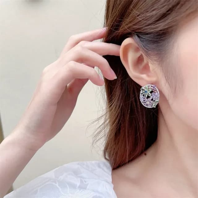 【巴黎精品】現貨+預購 鋯石耳環925純銀耳針(紫色花朵設計感生日母親節禮物女飾品p1bk24)