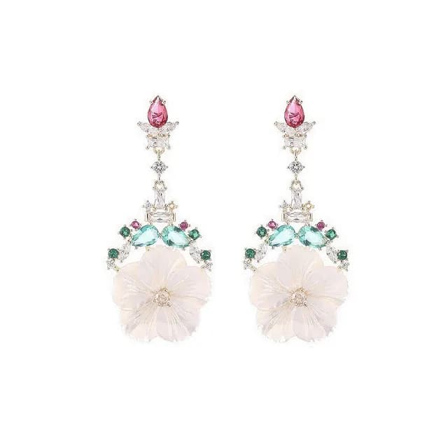 【巴黎精品】現貨+預購 鋯石耳環925純銀耳針(白色母貝花朵生日母親節禮物女飾品p1bk23)