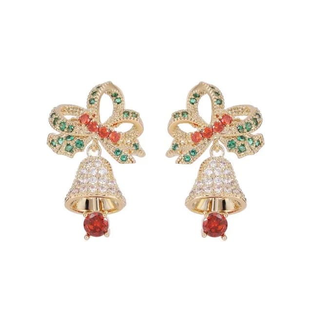 【巴黎精品】現貨+預購 鋯石耳環925純銀耳針(聖誕金色鈴鐺生日母親節禮物女飾品p1bk14)