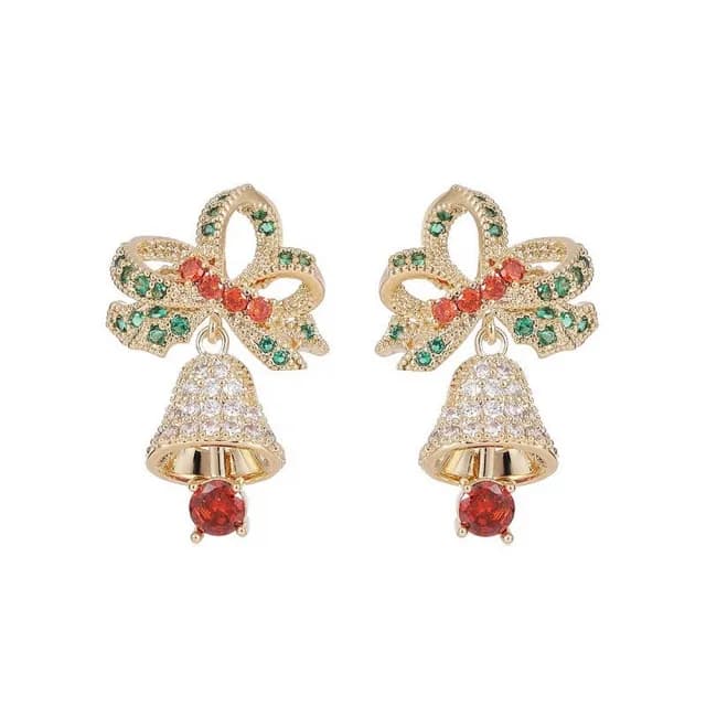 【巴黎精品】現貨+預購 鋯石耳環925純銀耳針(聖誕金色鈴鐺生日母親節禮物女飾品p1bk14)