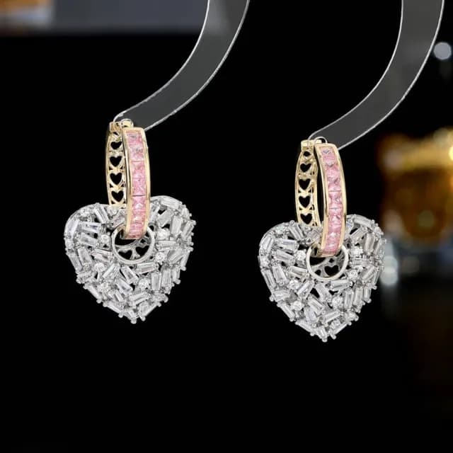 【巴黎精品】現貨+預購 鋯石耳環925純銀耳針(鏤空愛心兩戴生日母親節禮物女飾品3色p1bk21)