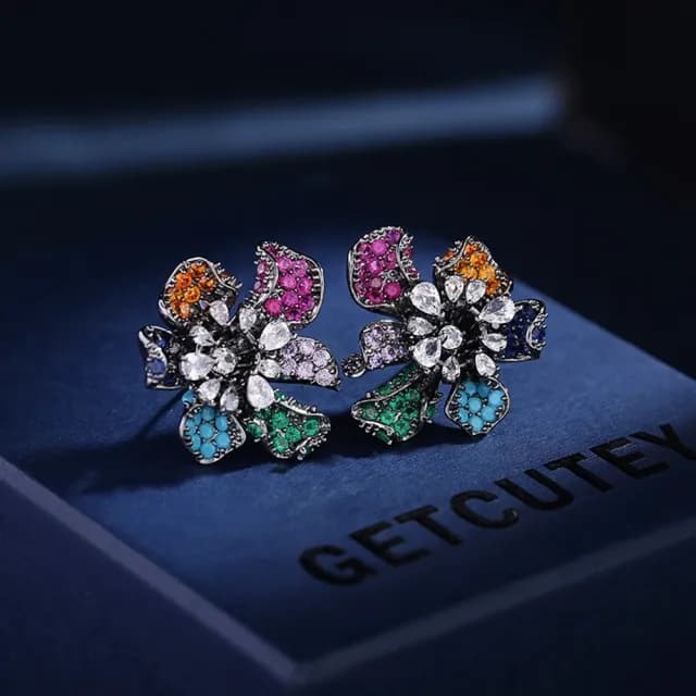 【巴黎精品】情人節禮物 現貨+預購 鋯石耳環925純銀耳針(立體花朵彩色生日母親節禮物女飾品3色p1bk97)