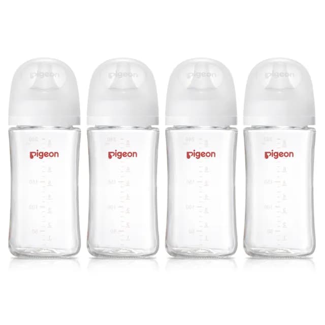 【Pigeon 貝親】第三代母乳實感玻璃奶瓶240mlx4(玻璃奶瓶 寬口 防脹氣孔 吸附線)