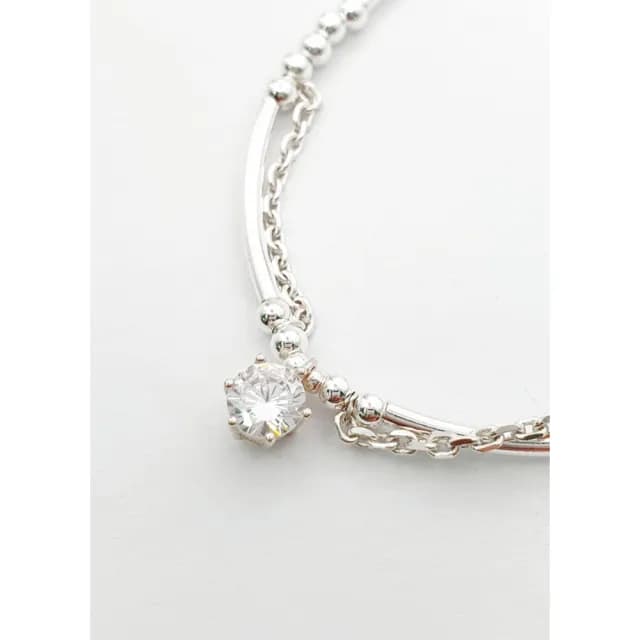 【HANEUL】韓國製925純銀奢華時尚優雅百搭純銀手鍊 韓劇東大門雙層浪漫圓珠單鑽手環(韓國空運)