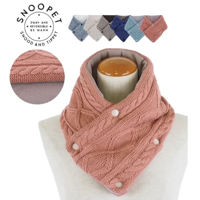 【日本SOLEIL】頂級設計親膚柔軟舒適鈕扣式脖圍羊毛觸感釦子圍巾披肩(橘色)