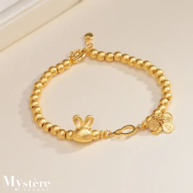 【my stere 我的時尚秘境】情人節禮物 本命兔金色旋風-招財葫蘆金幣串金珠手環(金色圓珠 葫蘆  平安喜樂幣)